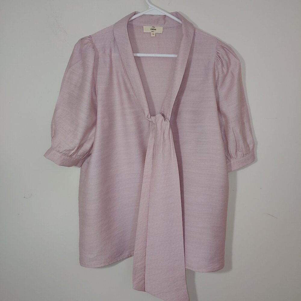 Entro Tie Up Front Pullover Blouse Size M Dusty Blush Pink